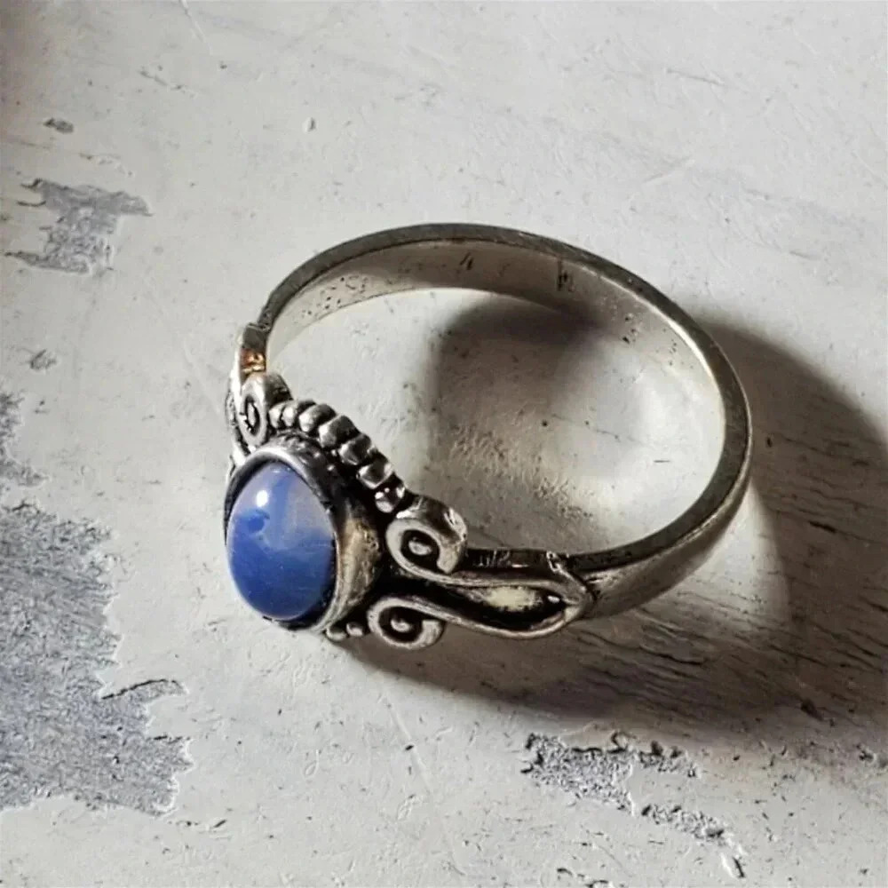 Artisan India Opalite 925 Sterling Silver Plated Gemstone Ring Size 7.5 - Picture 5 of 9